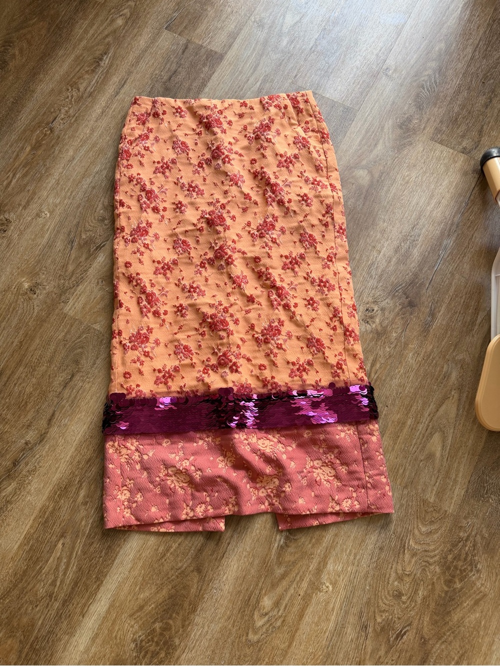Zara Pink Floral Midi Skirt with Magenta Sequin Band - Picture 4 of 8